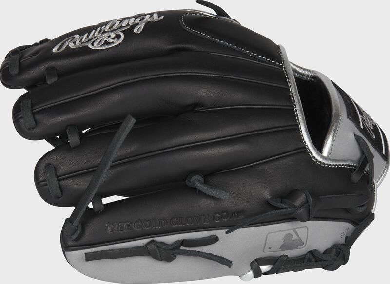 Back of a black 11.25-Inch Encore infield glove with the MLB logo on the pinky - SKU: EC1125-20B loading=