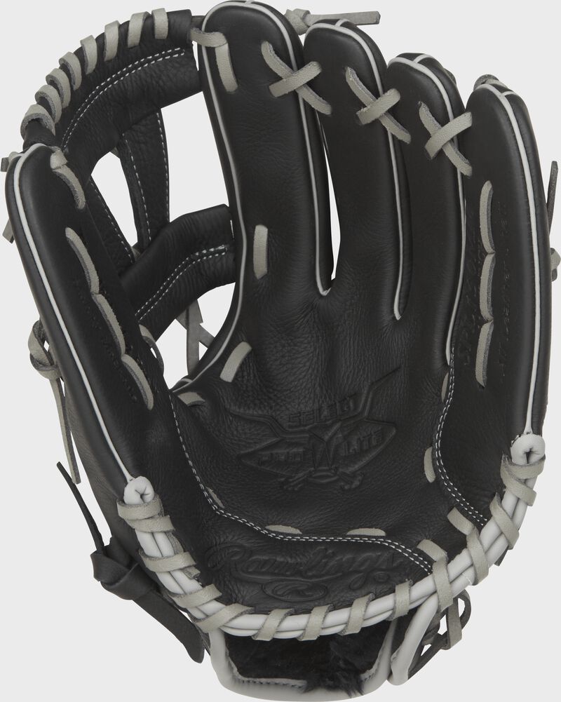 SPL150MM Rawlings Manny Machado youth baseball glove with a black palm and grey laces