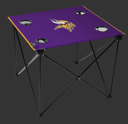 Rawlings Purple NFL Minnesota Vikings Deluxe Tailgate Table With Four Cup Holders and Team Logo Printed in the Middle SKU #00701075111