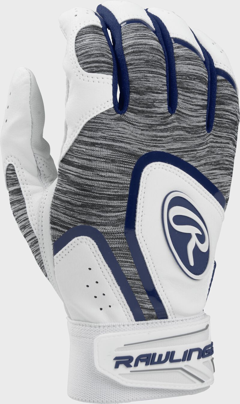 A white 5150WBG-N youth 5150 batting glove with a heather grey back and navy trim