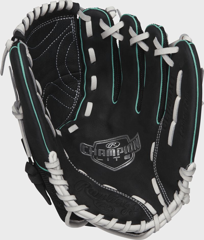 CL110BMT Rawlings 11-inch youth softball glove with a black palm and white laces