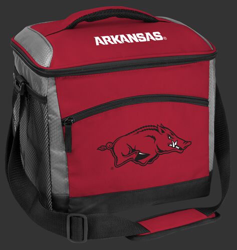 A red Arkansas Razorbacks 24 can soft sided cooler with screen printed team logos - SKU: 10223069111
