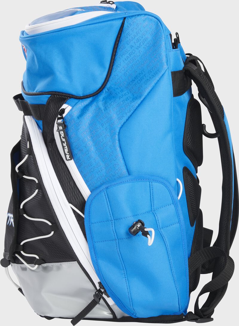 Side of a light blue Rawlings Mantra backpack - SKU: R800