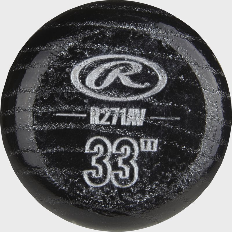 Black knob of a R271AV Rawlings Velo ash bat