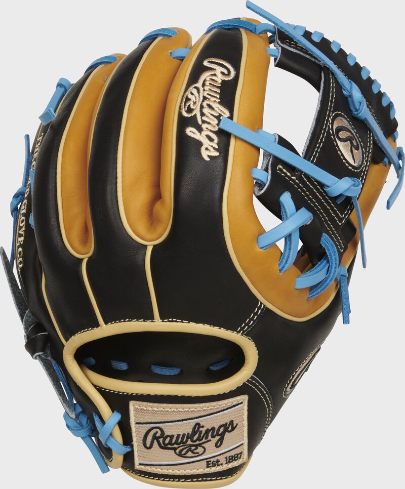 Black/tan back of an 11.75" Heart of the Hide R2G I-web glove with a camel Rawlings patch - SKU: PROR315-2TB loading=