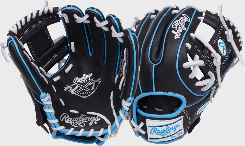 2 images showing the palm & back of a black Rawlings NXT Series 11.5" ContoUR Fit infield glove
