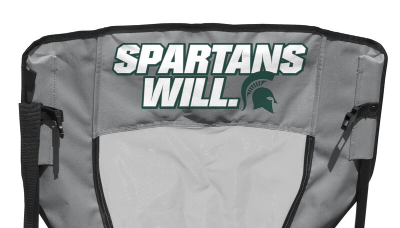 Back of Rawlings Green and Grey NCAA Michigan State Spartans High Back Chair With "Spartans Will" SKU #09403038518