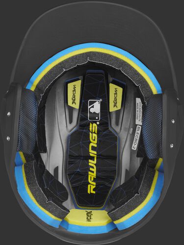 Inside of a Rawlings MACH baseball helmet with IMPAX durable foam padding