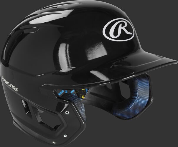 Right angle view of a MCC01 Rawlings Mach helmet with a gloss black shell