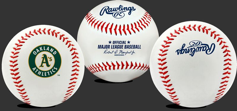 3 views of a MLB Oakland Athletics baseball