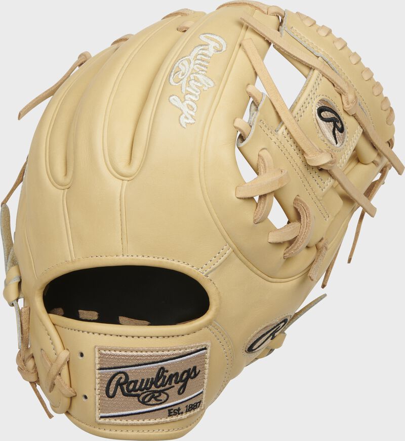 Back of a camel 11.25-Inch Heart of the Hide I-web glove with a camel Rawlings patch - SKU: PRO312-2C