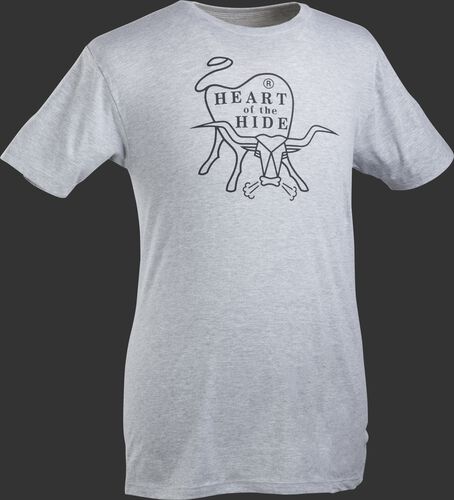 A gray Rawlings Heart of the Hide short sleeve shirt with the HOH logo printed in black