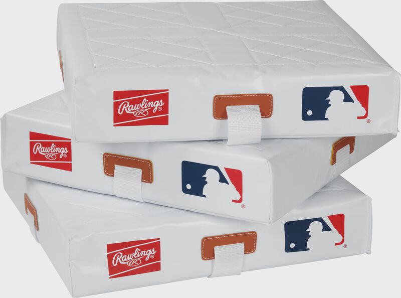 3 varsity size Rawlings quilted bases stacked on top of each other - SKU: RSQB