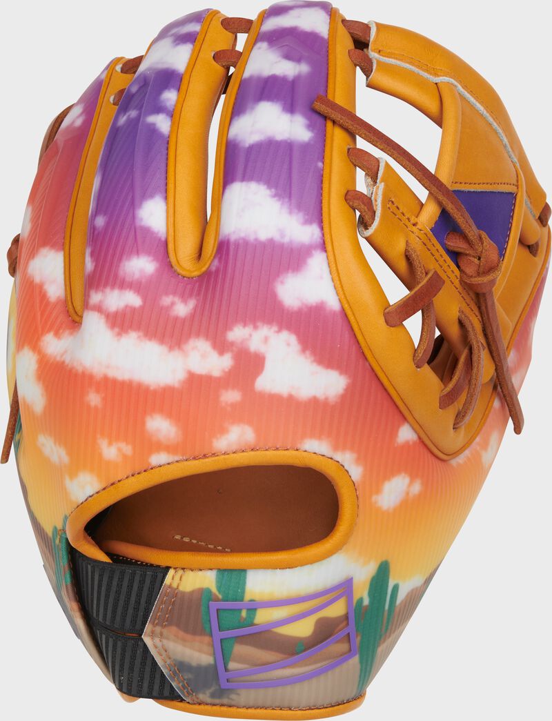 Cactus/desert design back of a Cactus League REV1X infield glove - SKU: REV205-2XTPU