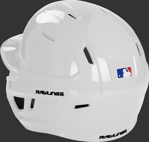 Back left of a white MCH01A high school Mach helmet with air ventilation holes up the back