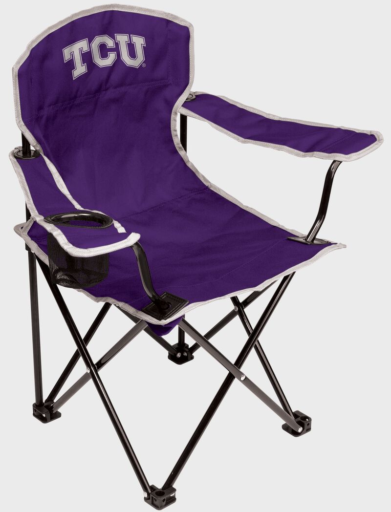A purple NCAA TCU Horned Frogs youth chair with a team logo on the back
