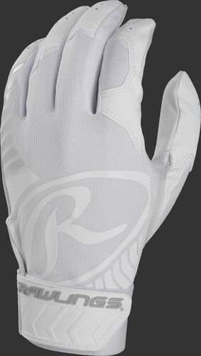 Back of a white adult 5150 batting glove with a large white oval-R across the back of the palm - SKU: BR51BG-W