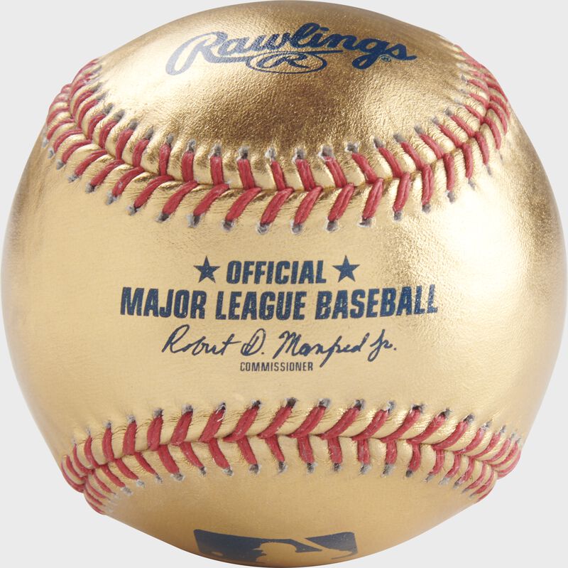 A gold MLB official baseball with red stitching - SKU: RSGEA-GOLD-R
