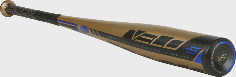 3/4 angle view of a UT9V5 USSSA Velo bat with a black end cap