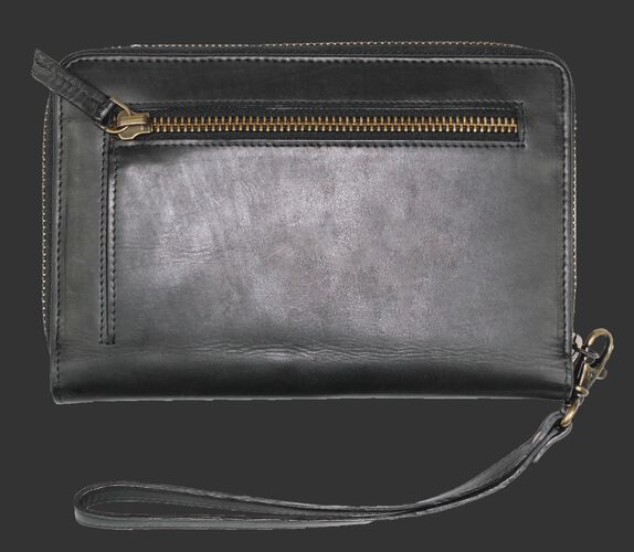 Back of Rawlings Black Baseball Stitch iPhone Zip Wallet With Zip Pocket SKU #RW80000-001
