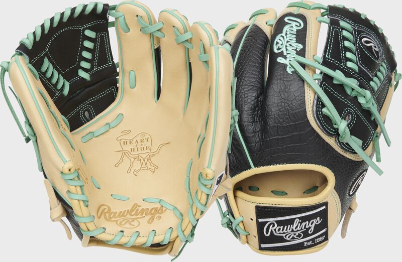 2 views showing the palm and back of a Heart of the Hide R2G croc embossed infield/pitcher's glove - SKU: RSGRPROR205-30CCM