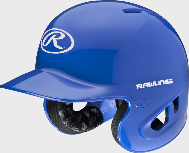 A royal S90PA RPR high schoole/college batting helmet with a white Oval R logo on the front