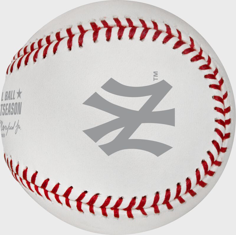 The New York Yankees logo stamped on the ALCS19DL ALCS dueling teams ball