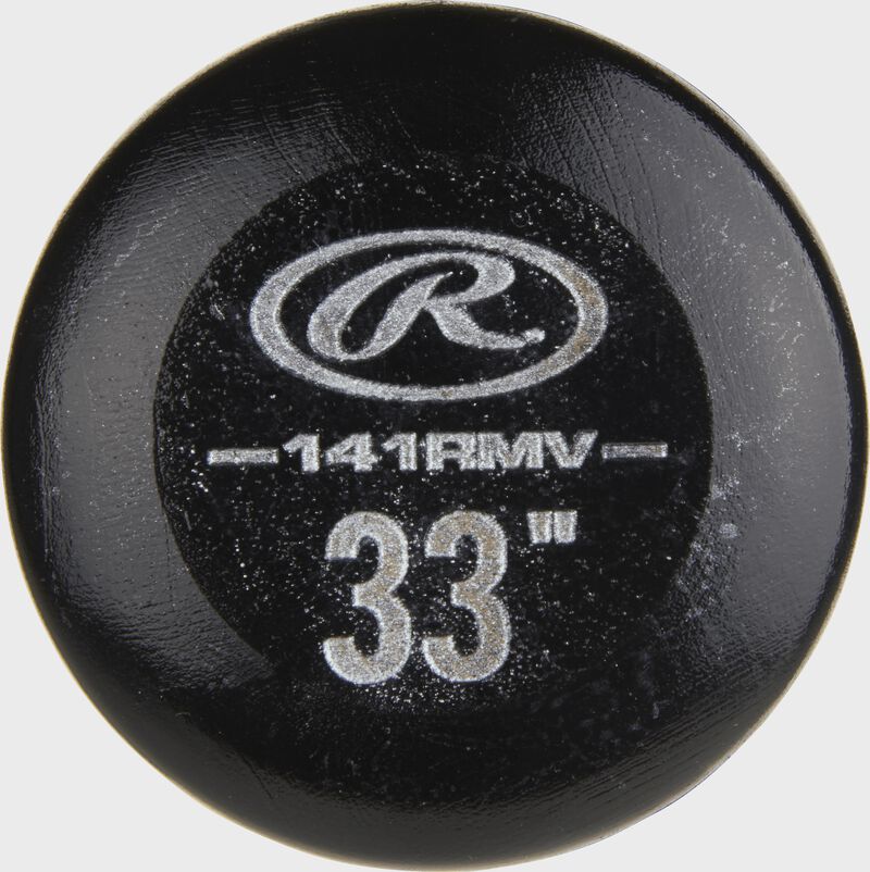 Black knob of a 141RMV Rawlings Maple Ace Velo wood bat