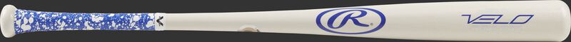 110RBV Velo birch wood bat with a white barrel and blue/white grip