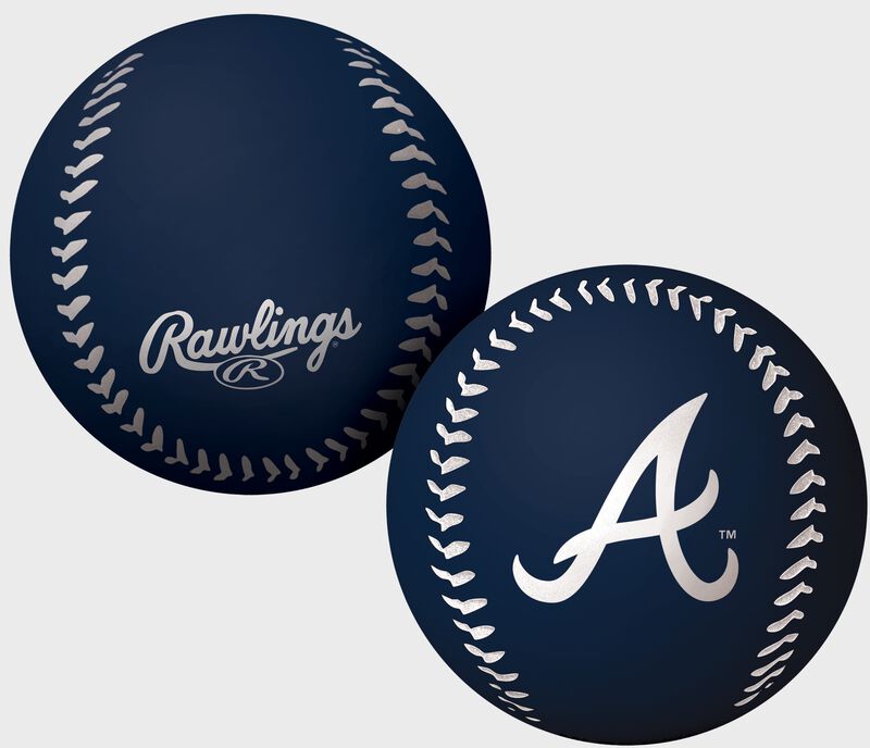 A navy Atlanta Braves big fly rubber bounce ball