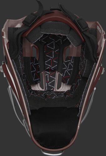 Inside foam of a cardinal CHV27J Rawlings catcher's helmet