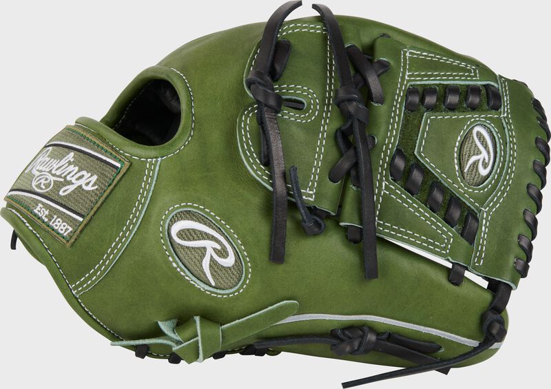 Thumb of a military green Heart of the Hide 11.75" infield/pitcher's glove with a laced 2-piece solid web - SKU: PRO205-30MG