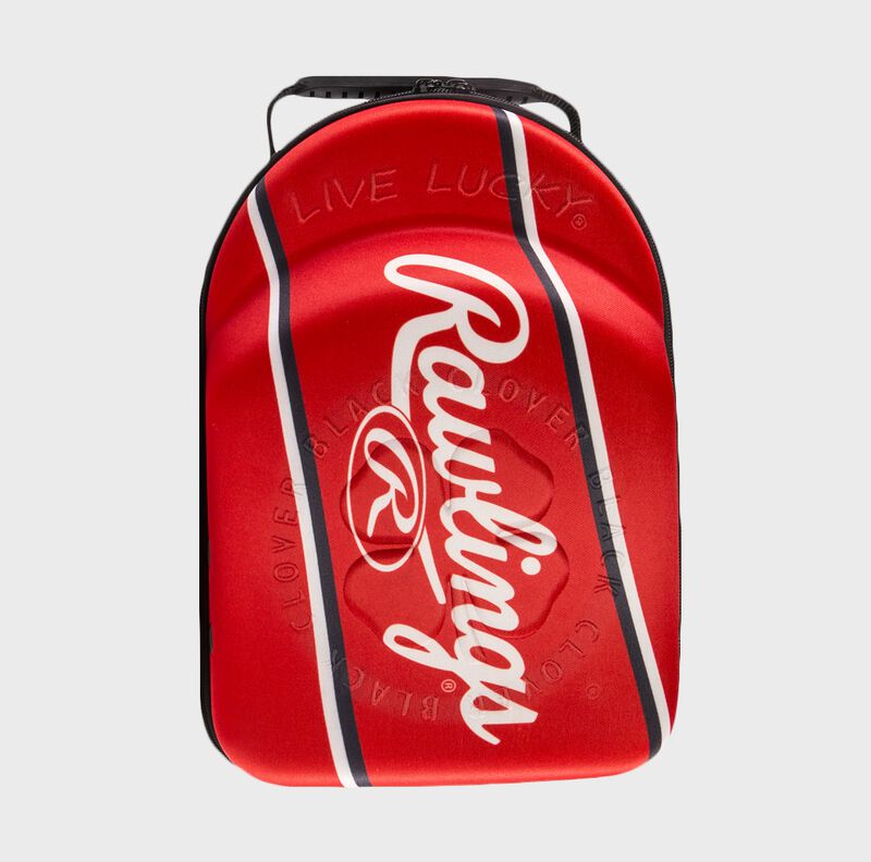 View of Rawlings logo on Rawlings Black Clover Red Patch Hat Caddie, Special Edition - SKU: RBCCADP