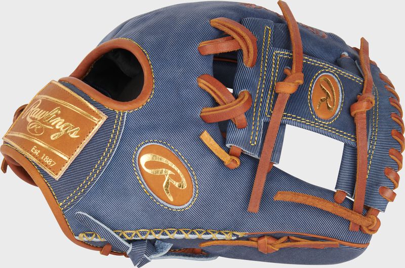 Thumb of a Heart of the Hide Pro Label Denim infield glove with a Pro I-web