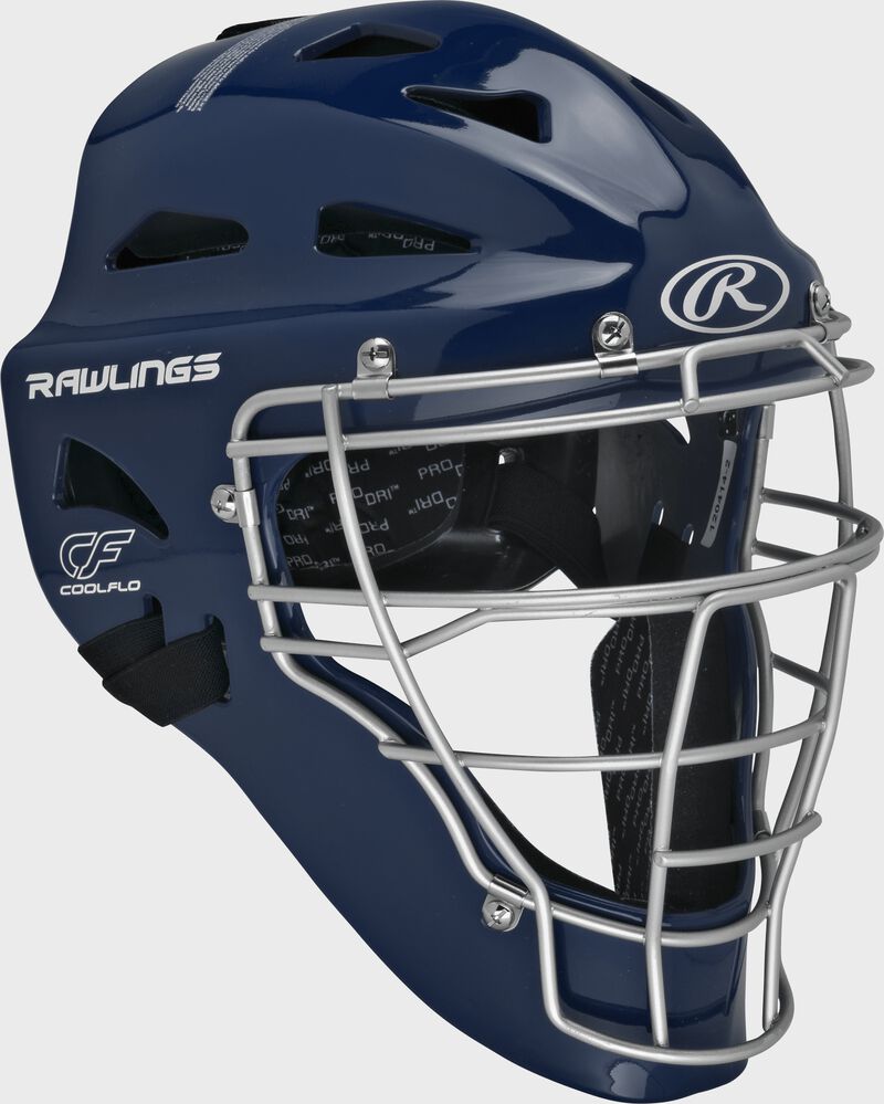 Navy Cool-Flo adult catcher's helmet with silver cage