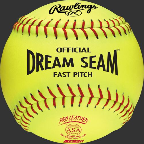 A C12RYLAH ASA NFHS Official 12" Dream Seam softball with red stitching