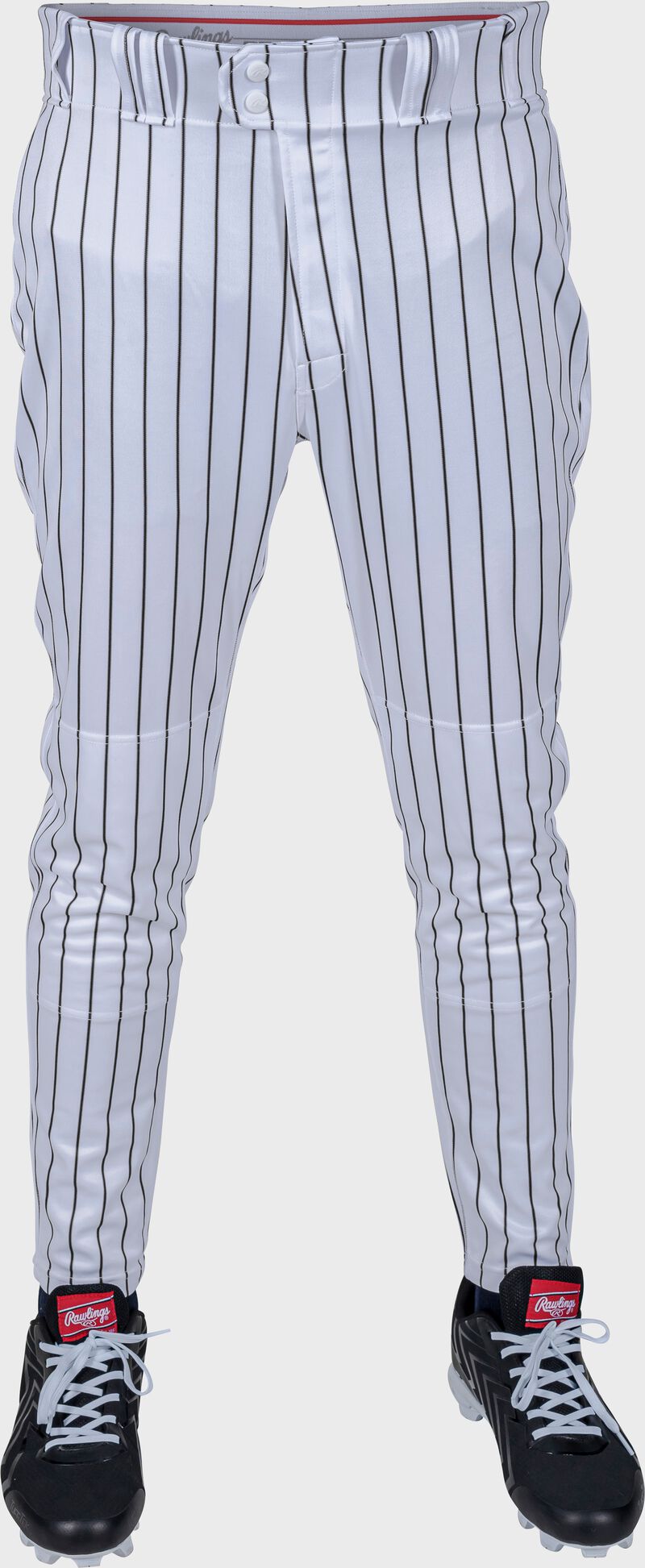 Rawlings 150 Jogger Fit Pinstripe Baseball Pants, Adult L, White/Black