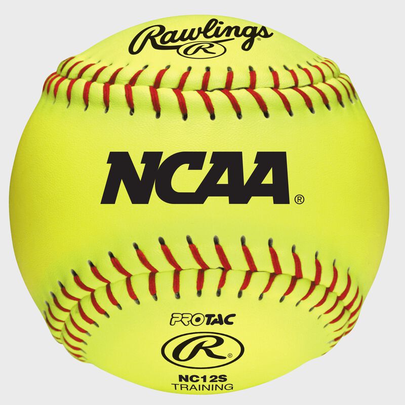 A yellow NC12S NCAA 12" soft training softball with red stitching image number null