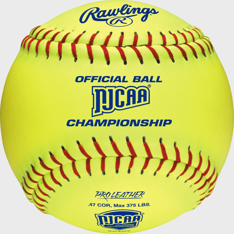 A yellow NJCAA 12" official softball with the NJCAA logo loading=