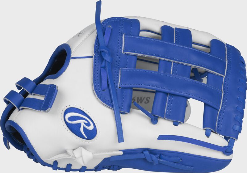 RLA130-6WR Liberty Advanced color series 13-inch fastpitch glove with a white thumb, royal trim and royal H web