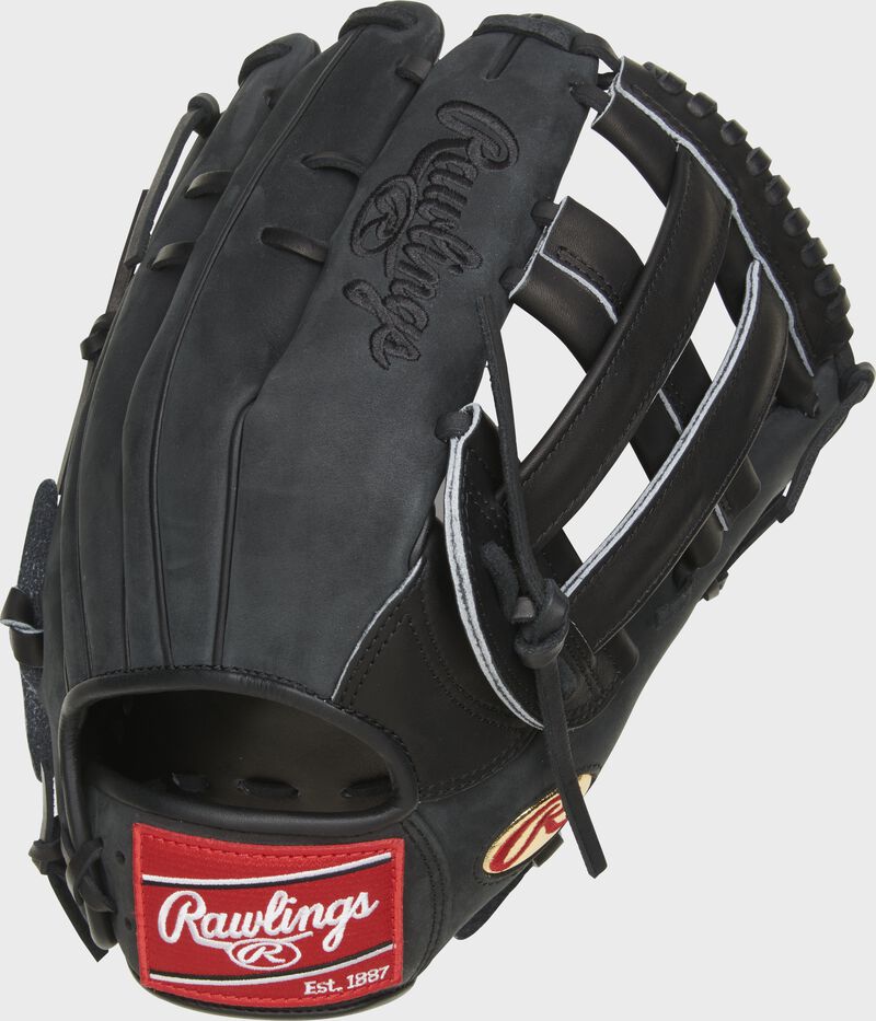 Suede back of a black Cody Bellinger Gameday 57 series outfield glove - SKU: PRO442-CB35