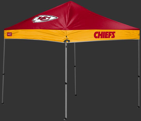 A red/yellow Kansas City Chiefs 9x9 shelter with a team logo on the left side - SKU: 03231071112