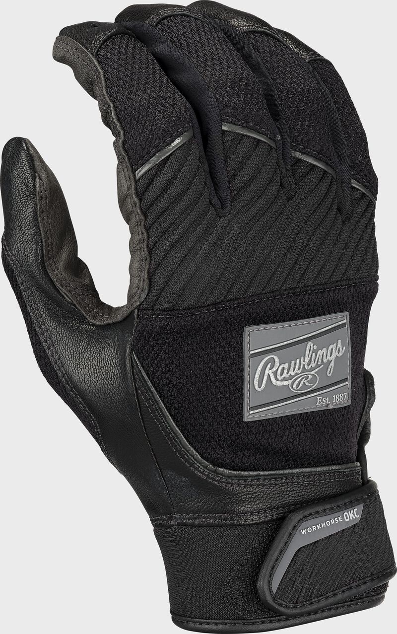 Back of a black women's workhorse OKC fastpitch batting glove - SKU: WHOKCFPBG-BK