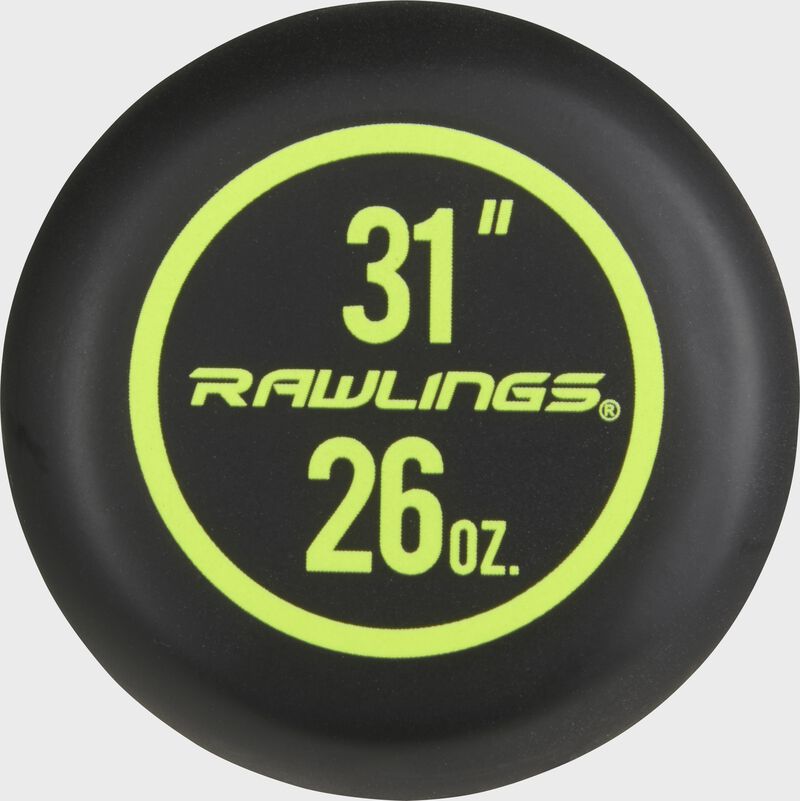 Black knob of a Y151CV Rawlings Velo youth wood bat