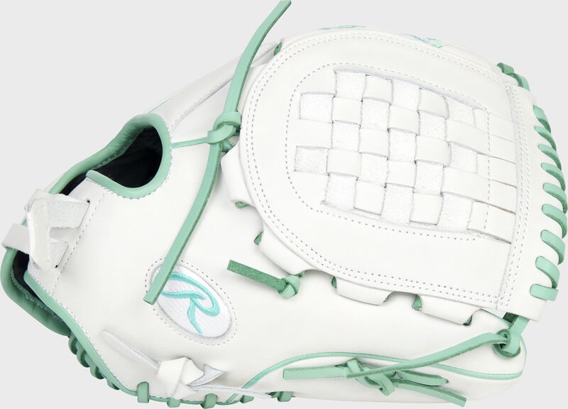 Thumb of a white/mint 2022 Liberty Advanced Color Series 12-Inch infield/pitcher's glove with a white basket web - SKU: RLA120-3WM