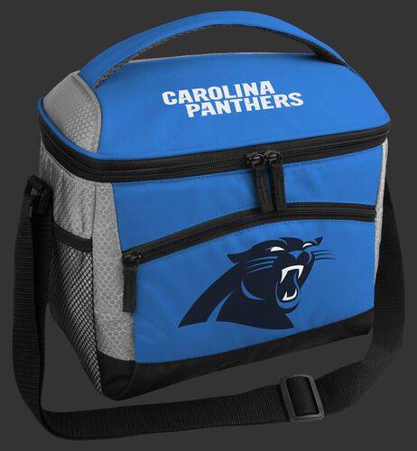 A Carolina Panthers 12 can soft sided cooler with a team logo on the front - SKU: 10111090111