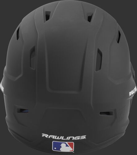 Back of a black MACH high performance senior helmet with the Official Batting Helmet of MLB logo
