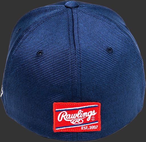 Back of a navy Black Clover All Star hat with a red Rawlings patch - SKU: BCR1ASN0071