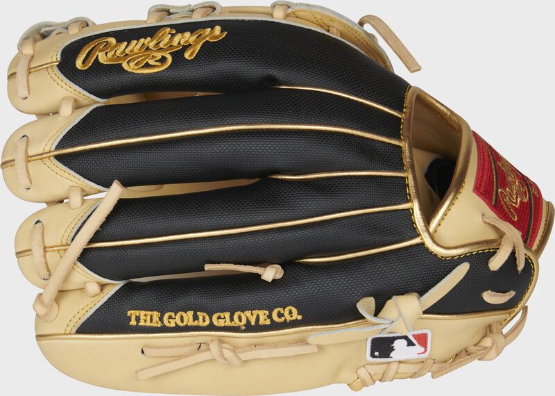 Black Speed Shell back of a Rawlings HOH R2G 12.5-Inch outfield glove with the MLB logo on the pinky - SKU: PROR3028U-6C