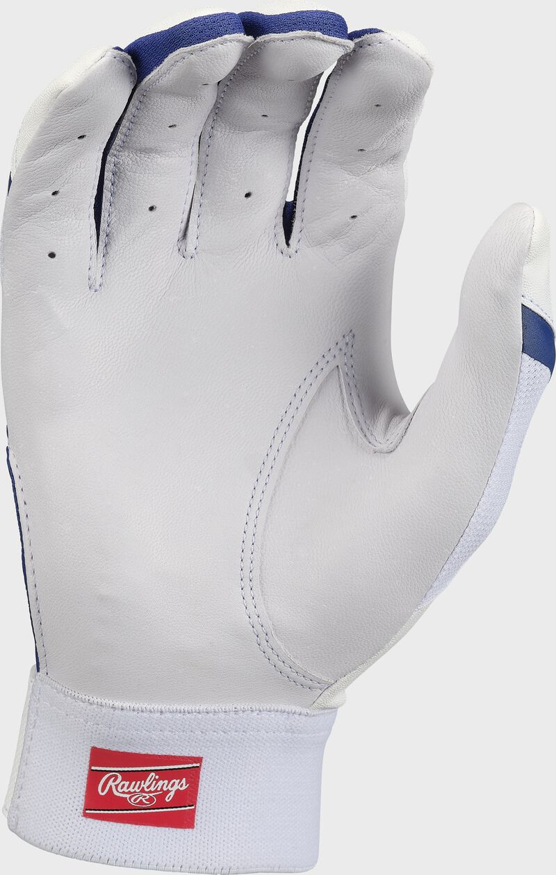 White palm of a white/navy Rawlings 5150 II batting glove - SKU: 5150IIBG-WHNY